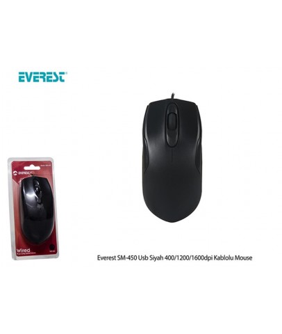 Everest SM-450 Usb Siyah 400-1200-1600dpi Kablolu Mouse