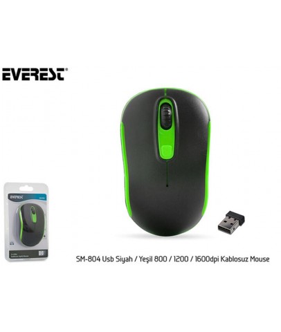 Everest SM-804 Usb Siyah-Yeşil 800-1200-1600dpi Kablosuz Mouse