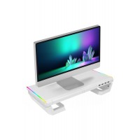 Everest ST1 4 USB Hub RGB Işıklı Katlanabilir Yükseklik Ayarlı Beyaz Monitör Standı