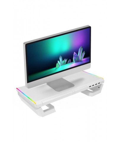 Everest ST1 4 USB Hub RGB Işıklı Katlanabilir Yükseklik Ayarlı Beyaz Monitör Standı