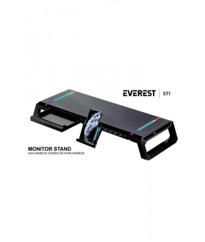 Everest ST1 4 USB Hub RGB Işıklı Katlanabilir Yükseklik Ayarlı Siyah Monitör Standı