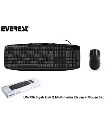 Everest UN-796 Siyah Usb Q Multimedia Klavye + Mouse Set