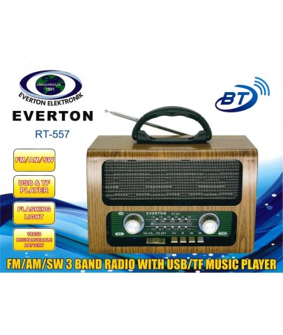 Everton Rt-557  Bluetooth Fm-Usb-Tf-Aux  Şarjlı Nostaljik Radyo