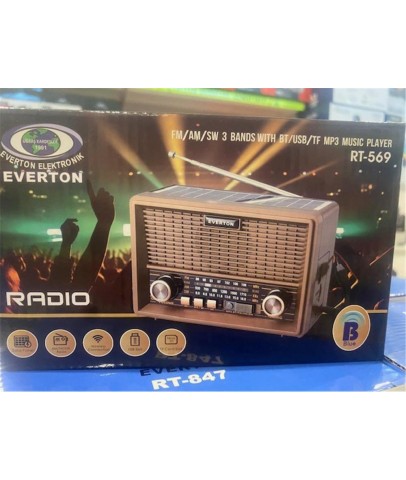 Everton Rt-569  Bluetooth Fm-Usb-Tf-Aux Güneş Enerjili Şarjlı Nostaljik Radyo