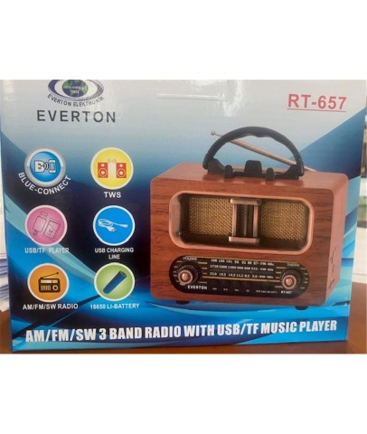 Everton Rt-657  Bluetooth Fm-Usb-Tf-Aux Şarjlı Nostaljik Radyo