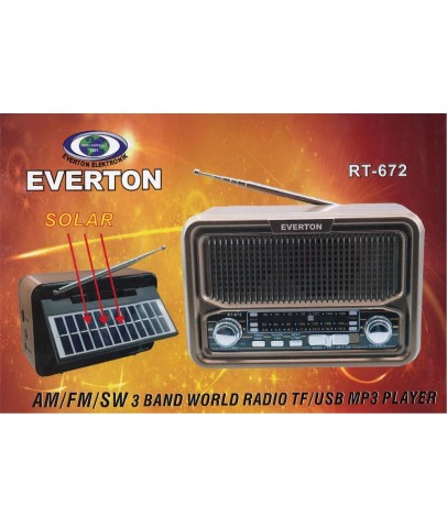 Everton Rt-672 Bluetooth Fm-Usb-Tf-Aux Şarjlı Solar Nostaljik Radyo