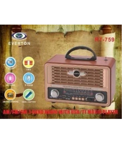 Everton Rt-759  Bluetooth Fm-Usb-Tf-Aux  Şarjlı Nostaljik Radyo