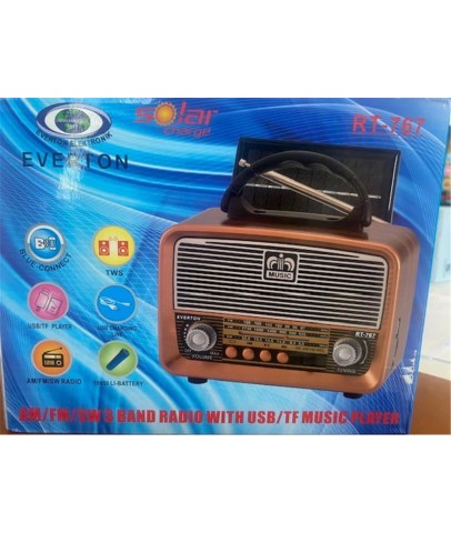 Everton Rt-767 Bluetooth -Usb-Tf-Am-Fm-Sw-Tws-Usb Güneş Enerjili Şarj Nostaljik Radyo