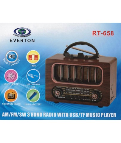 Everton Rt-836  Bluetooth Fm-Usb-Tf-Aux Şarjlı Nostaljik Radyo