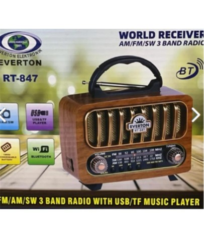 Everton Rt-847 Bluetooth -Usb-Tf-Am-Fm-Sw-Tws-Usb Şarj Nostaljik Radyo