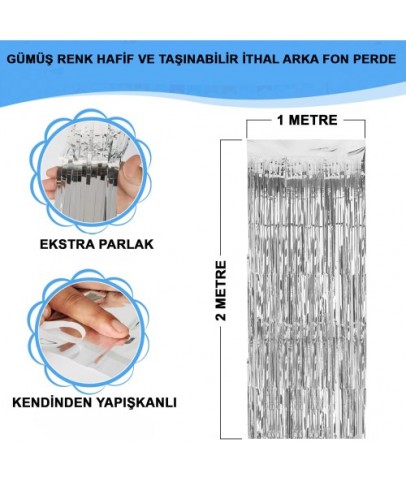 Gümüş Metalize Saçaklı Fon Perde