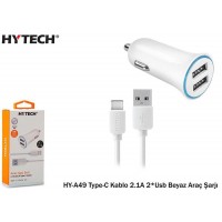 Hytech HY-A49 Type-C Kablo 2.1A 2-Usb Beyaz Araç