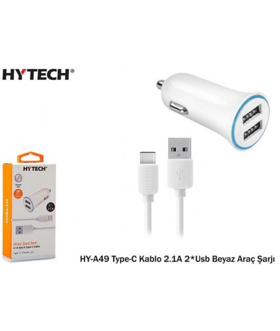 Hytech HY-A49 Type-C Kablo 2.1A 2-Usb Beyaz Araç