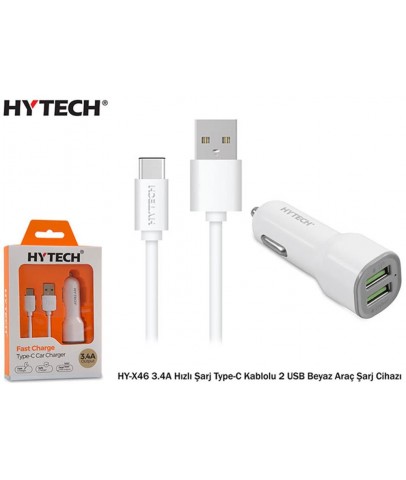 Hytech HY-X46 3.4A Hızlı Şarj Type-C Kablolu 2 USB