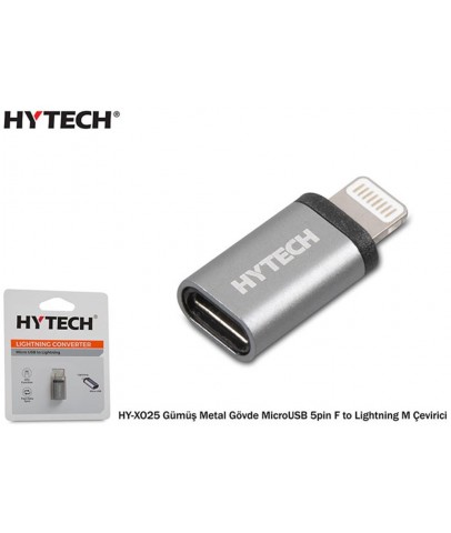 Hytech HY-XO25 Gümüş Metal Gövde MicroUSB 5pin F to Lightning M Çevirici