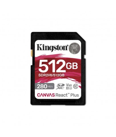 Kingston SDR2V6-512GB Canvas React Plus SDXC UHS-II 280R-150W U3 V60 for Full HD-4K SD Hafıza Kartı