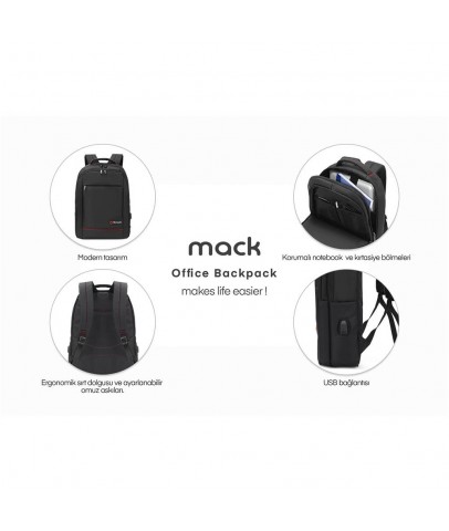 Mack MCC-006 15.6" Office USB Girişli Notebook Sırt Çantası