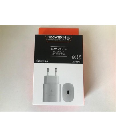 Megatech 25w Beyaz USB-C Şarj Kafa QC:3.0-PD:3.0