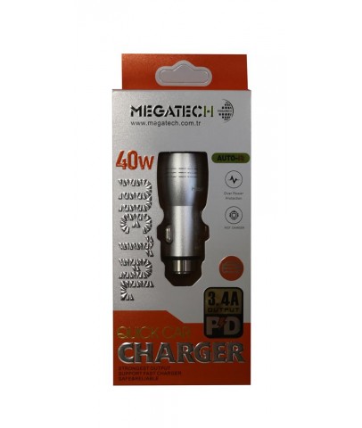 Megatech T05-M24 Re Gri 3.4A 40W Usb Çelik Araç Şarj Aleti