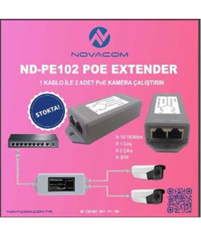 Nova ND-PE102 Poe Extender 10-100 Mbps 1 İnput 2 Output 30W