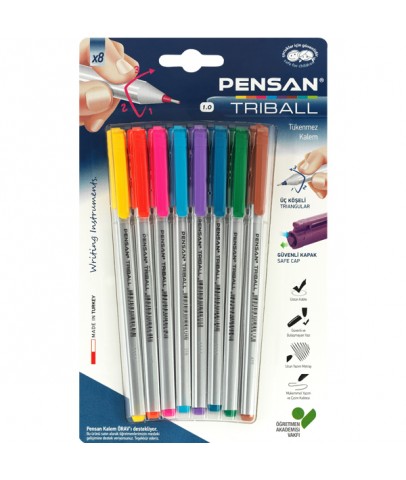 Pensan Tükenmez Kalem Triball 1.0 MM Bilye Uç 8 Lİ Renkli