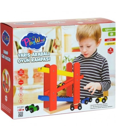 Play Wood Kutuda Ahşap Yarış Arabalı Oyun Rampası ONY-382