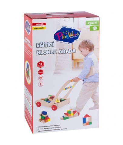 Playwood Kutuda Ahşap Eğitici Bloklu Araba Ony-373