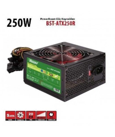 PowerBoost BST-ATX250R 250w, PPFC 12cm Kırmızı Fanlı ATX PSU (Retail Box)