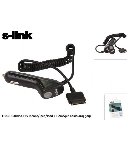 S-link IP-830 1500ma 12v ipod-iphone-ipad Araç Şarj Cihazı