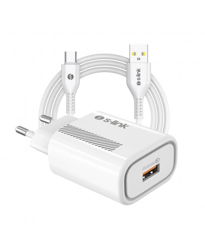 S-link SL-EC40T Type-C Kablolu 5V 2400MA Beyaz Ev Şarj Adaptörü