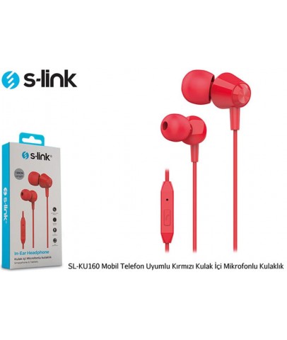 S-link SL-KU160 Mobil Telefon Uyumlu Kırmızı Kulak İçi Mikrofonlu Kulaklık