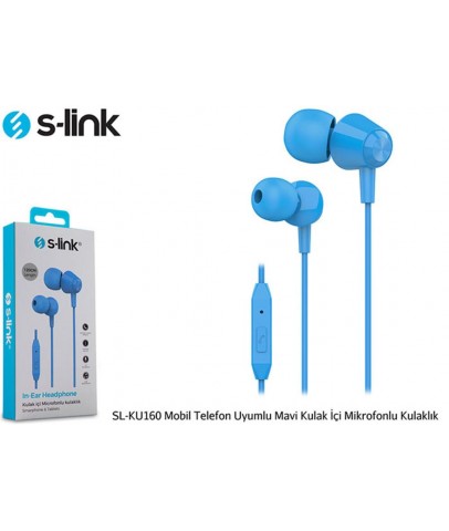 S-link SL-KU160 Mobil Telefon Uyumlu Mavi Kulak İçi Mikrofonlu Kulaklık