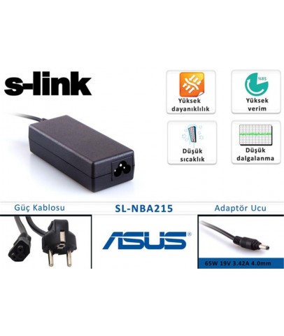 S-link SL-NBA215 65W 19V 3.42A 4.0mm-1.5mm Asus Ultrabook Standart Adaptör