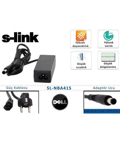 S-link sl-nba415 45w 19.5v 2.31a 7.4-5.0-0.6 Dell Notebook Adaptörü