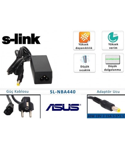 S-link SL-NBA440 40w 19v 2.15a 5.5-2.5 Asus Notebook Adaptörü