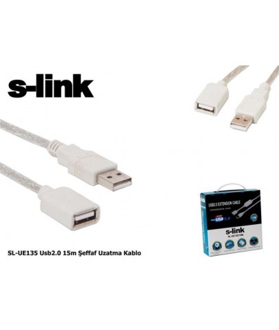 S-link SL-UE135 15mt 2.0 Usb Şeffaf Uzatma Kablosu