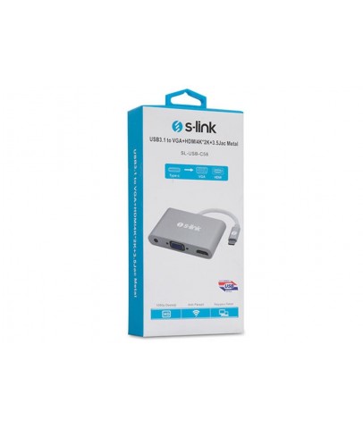 S-link SL-USB-C58 USB3.1 Metal to VGA+HDMI4K-2K+3.