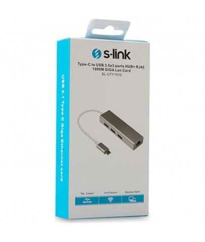 S-link SL-UTY1010 Tpye-c To Usb 3.0 - 3 Ports + rj Gıgabıt Ethernet Hub