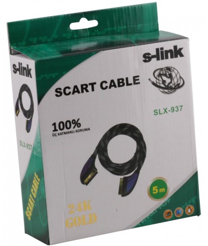 S-link SLX-937 Scart To Scart  5mt Gold Kılıflı Kablo