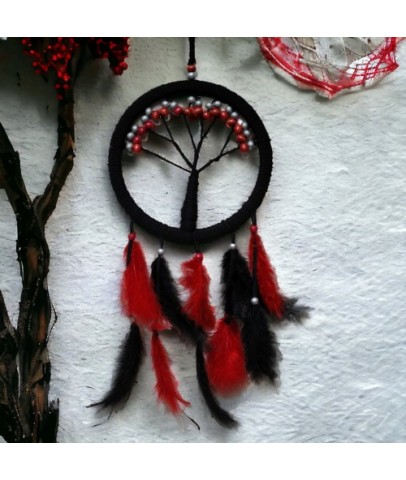 Siyah Kırmızı Hayat Ağacı Dream Catcher