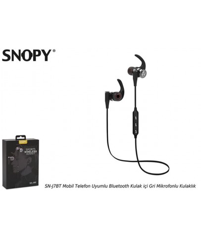 Snopy SN-J7BT Mobil Telefon Uyumlu Bluetooth Kulak içi Gri Mikrofonlu Kulaklık