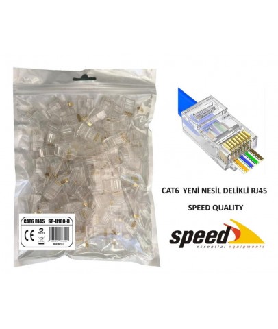 Speed SP-U100 D CAT6 100 Adet Rj45 Konnektör Delikli Yeni Nesil