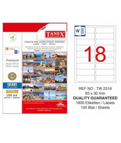 Tanex Laser Etiket 100 YP 83x30 Laser-Copy-Inkjet TW-2318