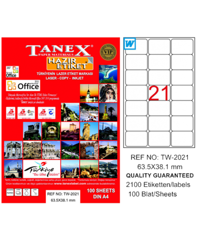 Tanex Lazer Etiket 100 Yp 63X38Mm Tw-2021