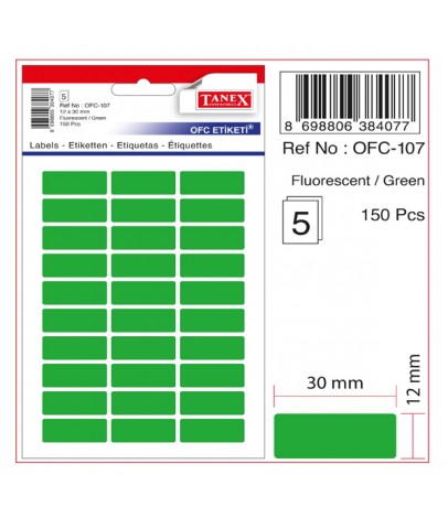 Tanex Ofis Etiketi Poşetli 12x30 MM Fosforlu Yeşil OFC-107