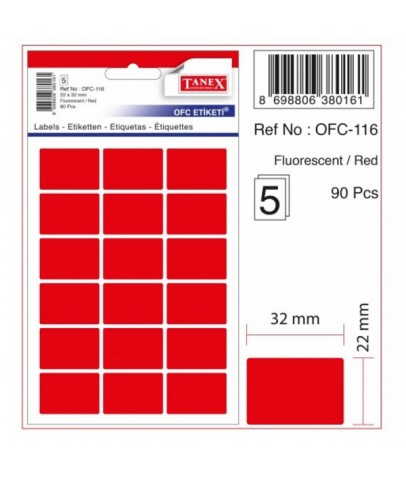 Tanex Ofis Etiketi Poşetli 22x32 MM Fosforlu Kırmızı OFC-116