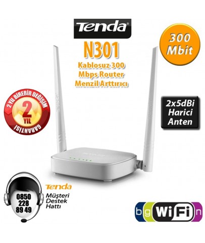 Tenda N301 300 Mbps 4 Port Router 2 Anten