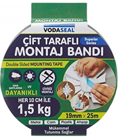 Vodaseal Çift Taraflı Köpük Montoj Bantı 19MMX25mt (Metal-Cam-Plastik-Ahşsap)