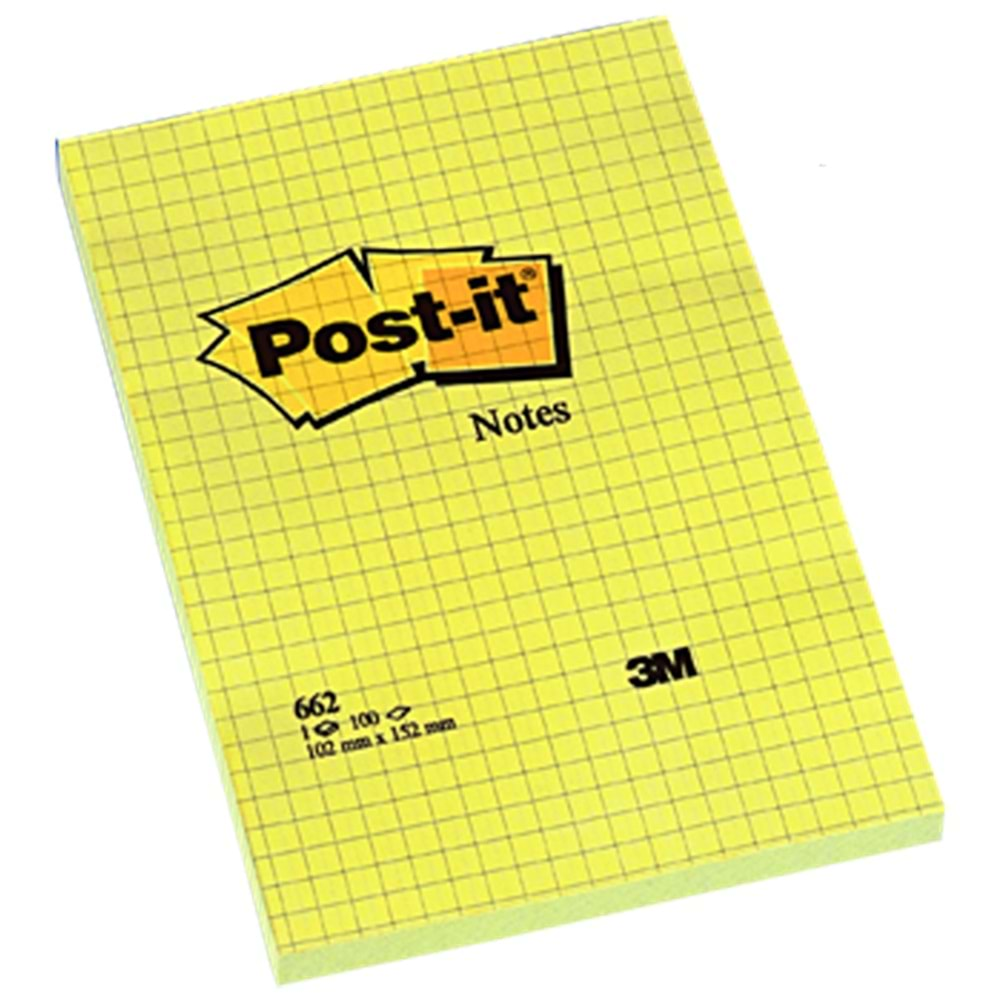 Post-it Yapışkanlı Not Kağıdı Büyük Boy Kareli 100 YP 102x152 Sarı 662