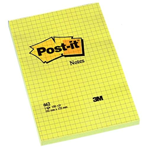 Post-it Yapışkanlı Not Kağıdı Büyük Boy Kareli 100 YP 102x152 Sarı 662